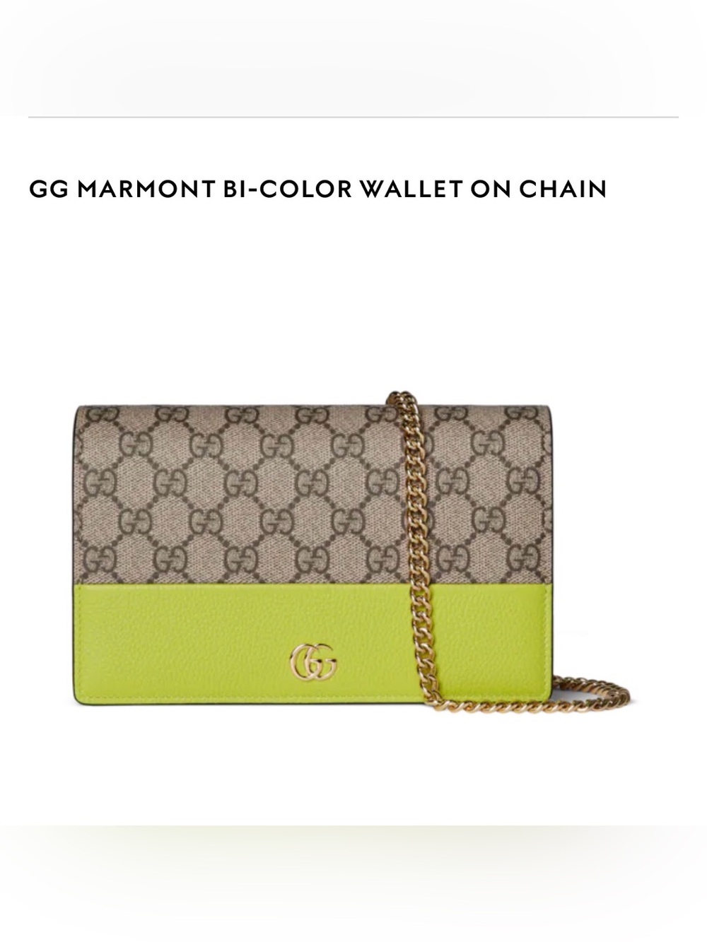 Gucci Bi-Color GG Canvas Wallet on Chain in Beige and Lime